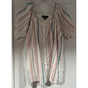 Lane Bryant size 22 Striped Square Neck Puff Sleeve Button Front Top
